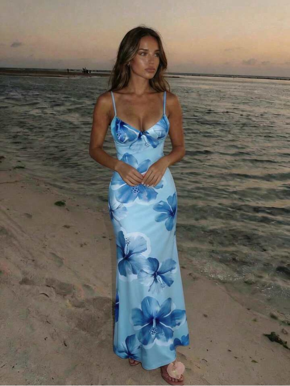 Blue Floral Slip Maxi Dress - Sleeveless Sundress